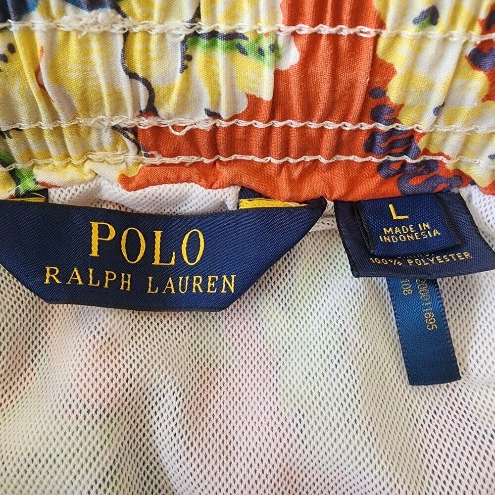 Polo Ralph Lauren Shorts Mens Large Orange Hawaiian Swim Trunks Lined Drawstring